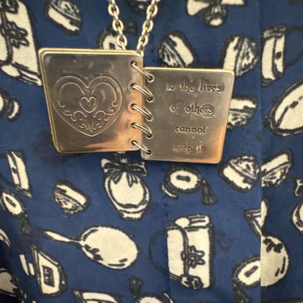 BRIGHTON Silver Tone StoryBook Charm Pendant Necklace Cable Chain Heart Love - Picture 3 of 6